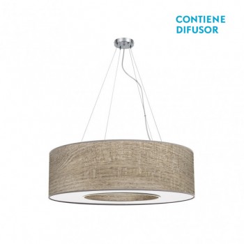 Distribuidor - Lâmpadas Diversas | Colgantes Moderno | COLGANTE MEDIANO HAITI 4XE27 CROMO/MADERA GRIS REGX65X65 CM Ref: 051996583